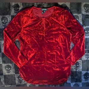 Romantic Goth Blood Red Velvet Long Sleeve Blouse